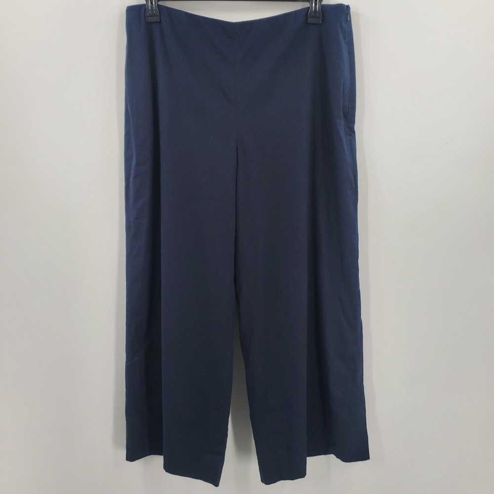 Women's Vince Blue Linen Blend Cropped Wide Leg Pants Hi-Rise Size 14 NEW $325